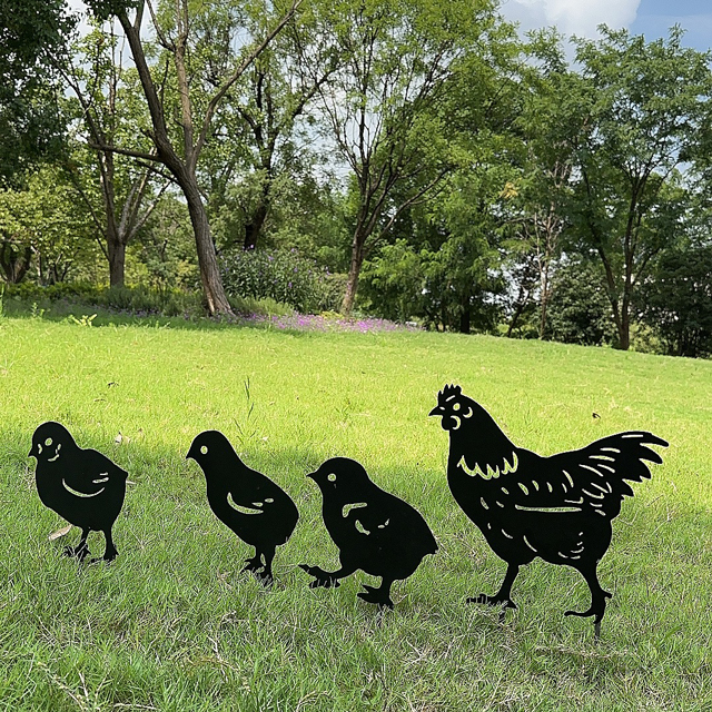 Chicken Family Metal Yard Art Animals