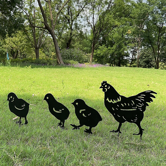 Chicken Family Metal Yard Art Animals