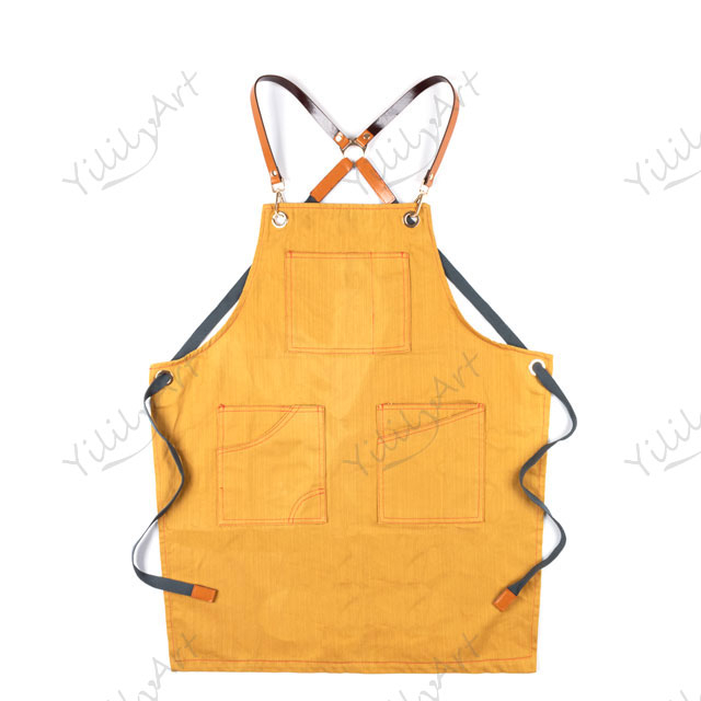Wuxi Yililyart Cotton Canvas Cross Back Yellow Apron